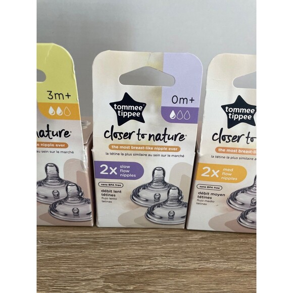 Three Pack of Tommee Tippee Closer to Nature Baby Bottle Nipples 3m+ & 0m+ - Picture 3 of 12